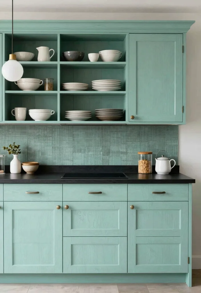 18 Green Kitchen Cabinets Black Countertop Ideas With Bold Contrast 15 18 Green Kitchen Cabinets Black Countertop Ideas With Bold Contrast - 15. Dark Mint with Soft Black Counters 1