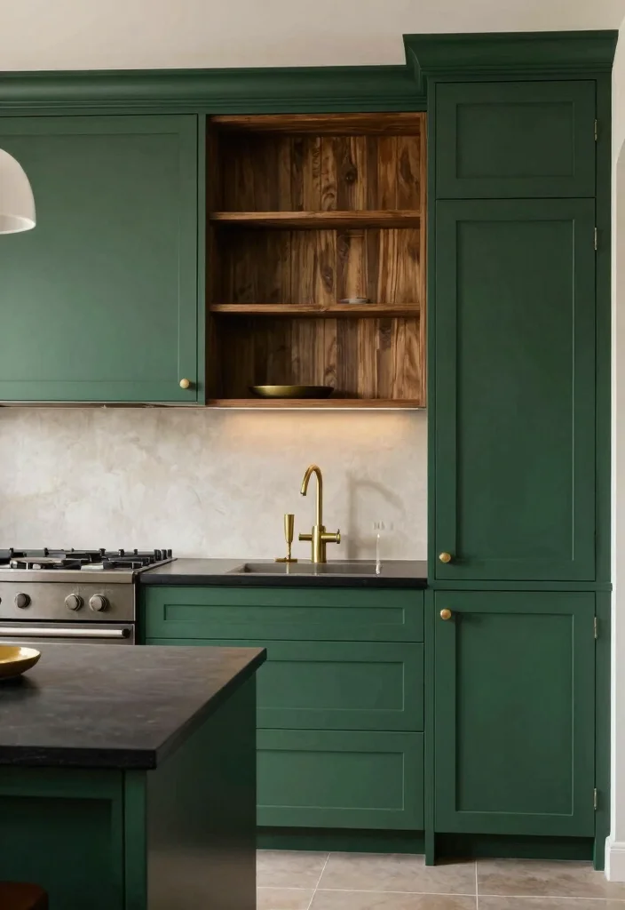 18 Green Kitchen Cabinets Black Countertop Ideas With Bold Contrast 16 18 Green Kitchen Cabinets Black Countertop Ideas With Bold Contrast - 16. Deep Sea Green Cabinets with Classic Black Counters 1