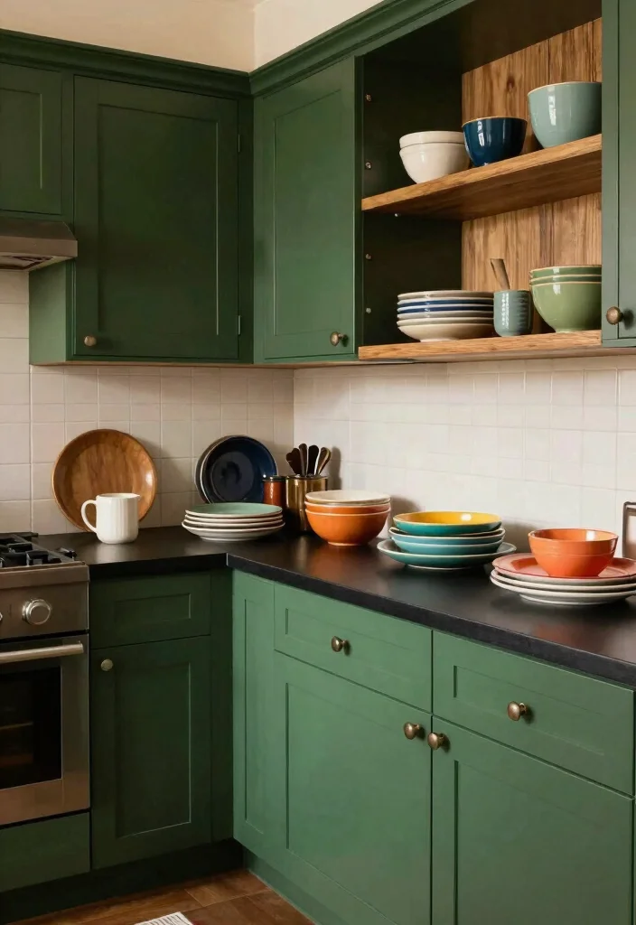 18 Green Kitchen Cabinets Black Countertop Ideas With Bold Contrast 17 18 Green Kitchen Cabinets Black Countertop Ideas With Bold Contrast - 17. Hunter Green with Smooth Black Counters 1