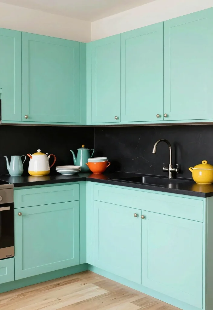 18 Green Kitchen Cabinets Black Countertop Ideas With Bold Contrast 4 18 Green Kitchen Cabinets Black Countertop Ideas With Bold Contrast - 4. Mint Green Cabinets 1