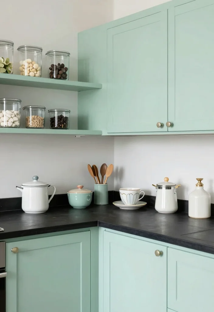 18 Green Kitchen Cabinets Black Countertop Ideas With Bold Contrast 6 18 Green Kitchen Cabinets Black Countertop Ideas With Bold Contrast - 6. Soft Seafoam Green Cabinets 1