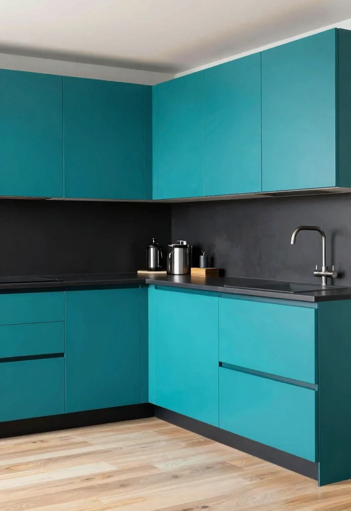 18 Green Kitchen Cabinets Black Countertop Ideas With Bold Contrast 7 18 Green Kitchen Cabinets Black Countertop Ideas With Bold Contrast - 7. Bold Teal Cabinets 1