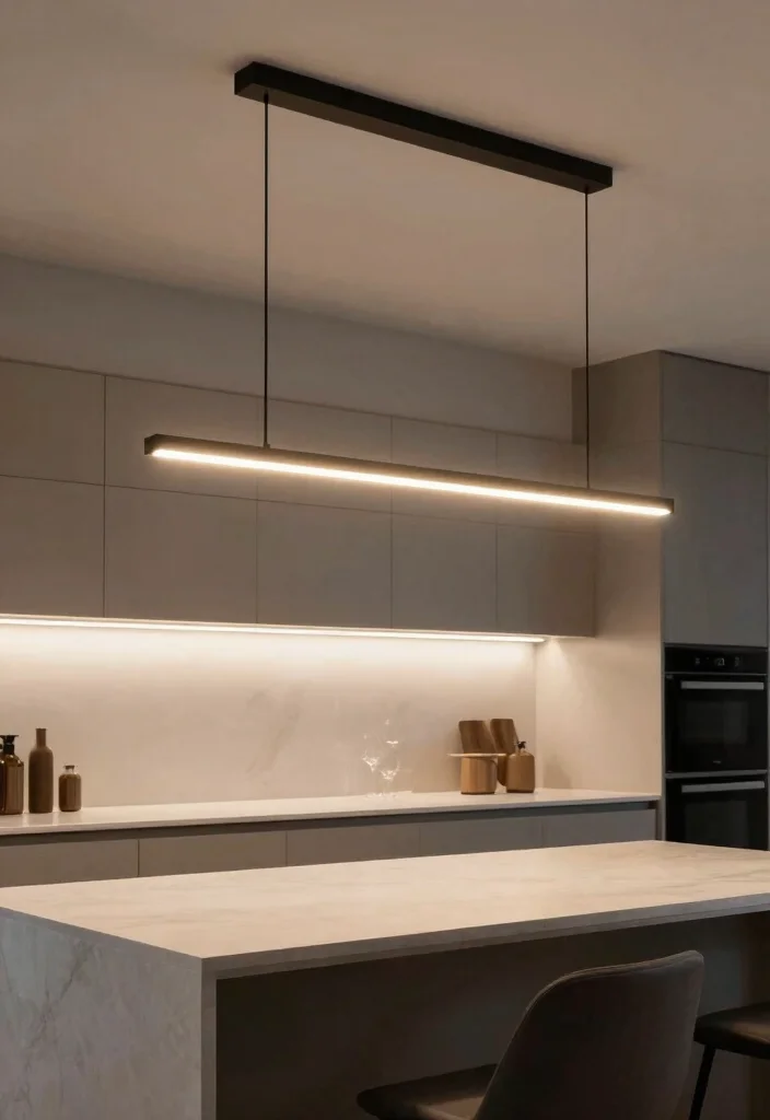 18 Kitchen Island Pendant Lighting Ideas That Shine - 8. Minimalist Linear Lighting 1