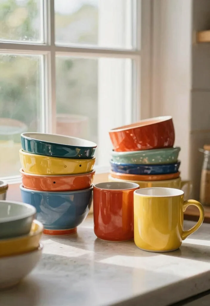 18 Kitchen Window Decor Over Sink Ideas That Brighten Your Space - 14. Colorful Ceramics for a Pop of Fun 1