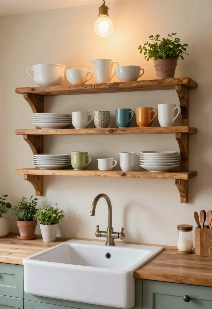 18 Kitchen Window Decor Over Sink Ideas That Brighten Your Space - 3. Rustic Wooden Shelving Above the Sink 1