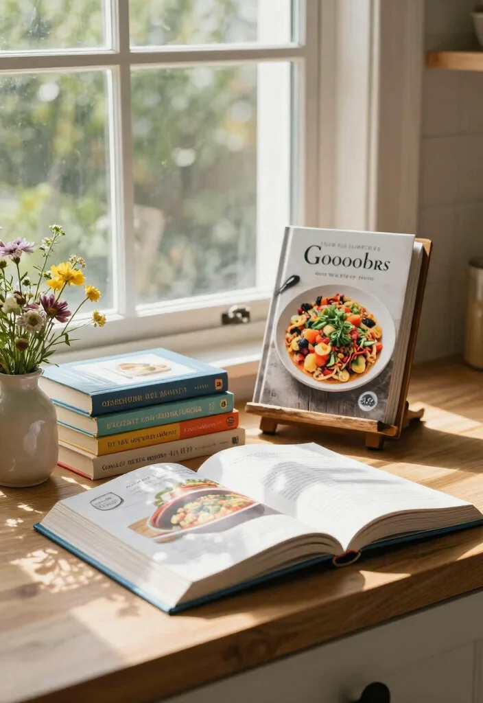 18 Kitchen Window Decor Over Sink Ideas That Brighten Your Space - 4. Artfully Arranged Cookbooks 1