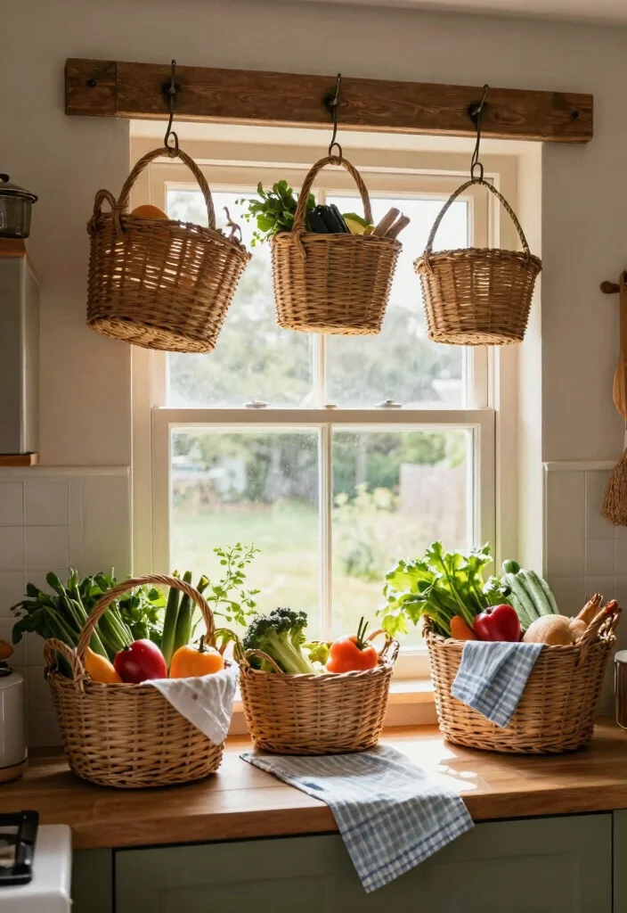18 Kitchen Window Decor Over Sink Ideas That Brighten Your Space - 7. Farmhouse-style Baskets 1
