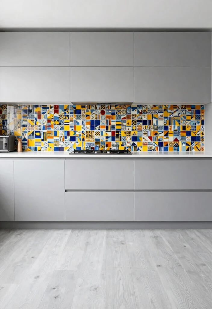 18 Light Grey Floors Kitchen Ideas With Modern Vibes - 10. Bold Backsplashes to Make a Statement 1