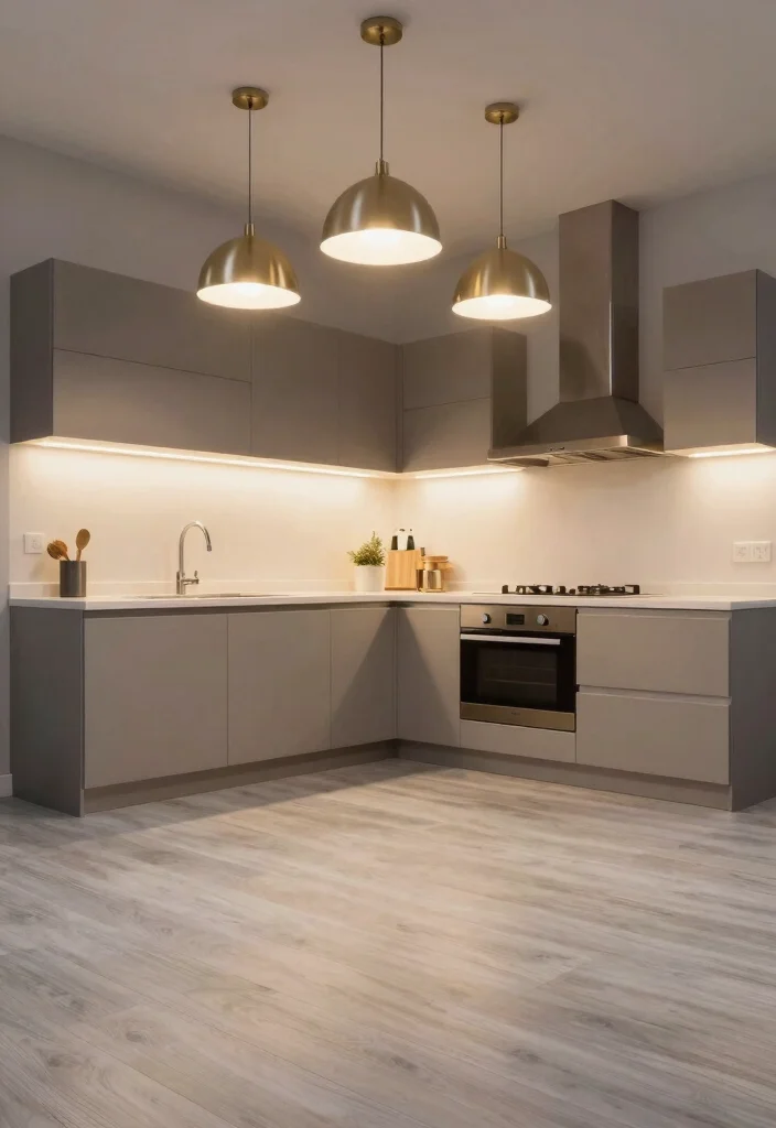 18 Light Grey Floors Kitchen Ideas With Modern Vibes - 11. Smart Lighting for Ambiance 1