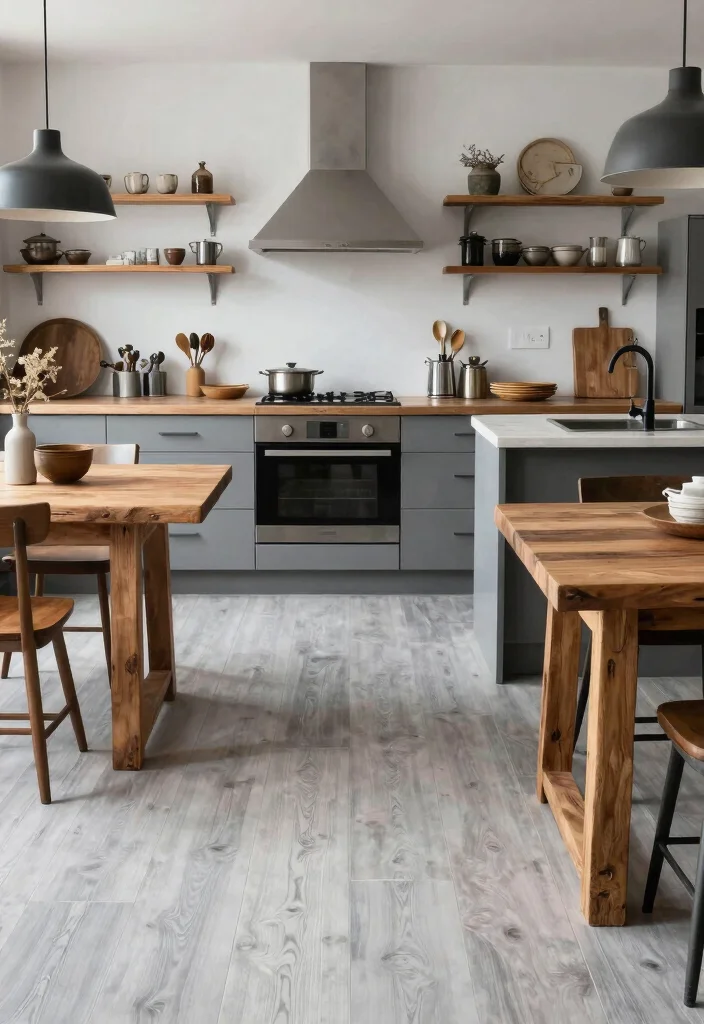 18 Light Grey Floors Kitchen Ideas With Modern Vibes - 17. Combining Styles for Eclectic Vibes 1