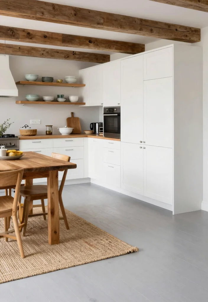 18 Light Grey Floors Kitchen Ideas With Modern Vibes - 4. Rustic Elements with a Modern Twist 1