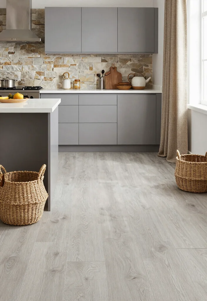 18 Light Grey Floors Kitchen Ideas With Modern Vibes - 7. Layered Textures for Depth 1