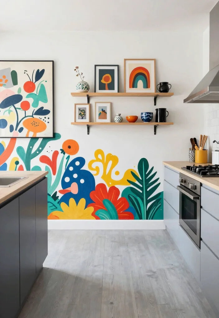 18 Light Grey Floors Kitchen Ideas With Modern Vibes - 8. Artistic Touches with Grey Background 1