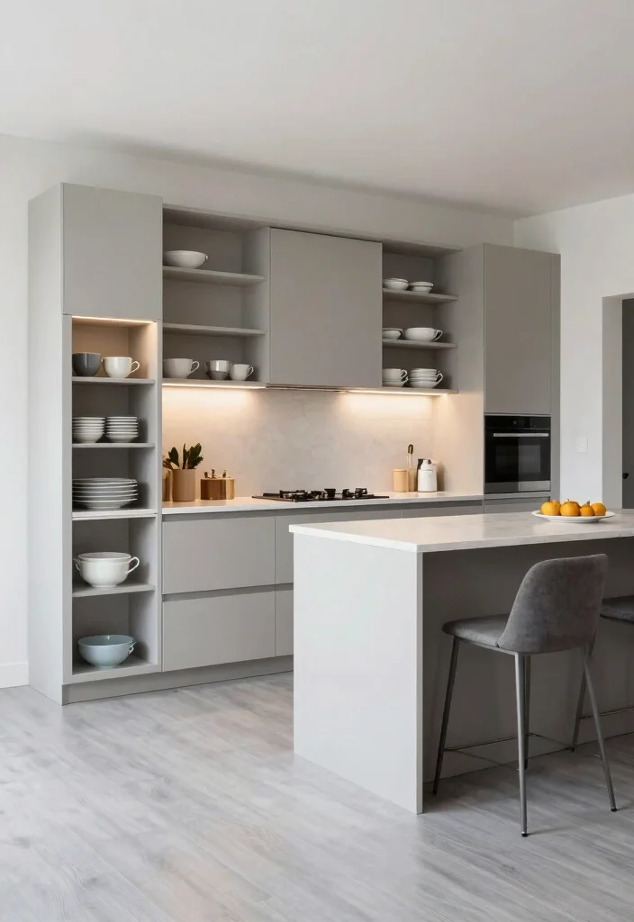 18 Light Grey Floors Kitchen Ideas With Modern Vibes - 9. Smart Storage Solutions 1