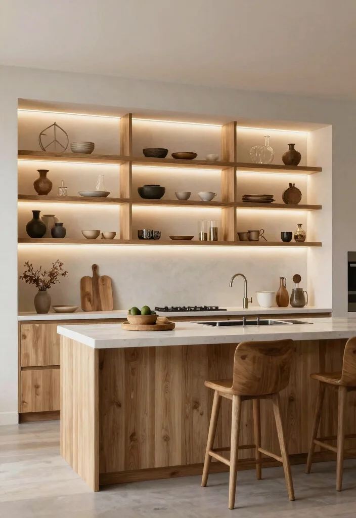 18 Lighting Over Kitchen Island Ideas That Make a Statement 18 18 Lighting Over Kitchen Island Ideas That Make a Statement - 18. Lighted Decorative Shelving Above the Island 1