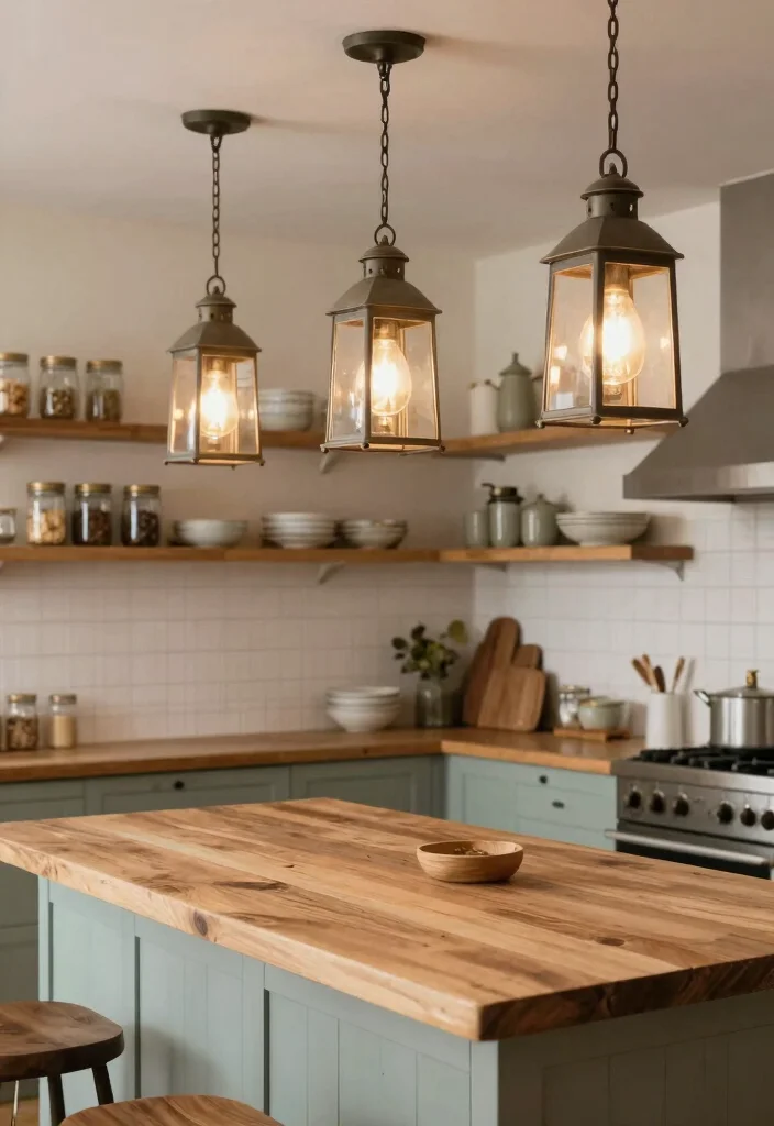 18 Lighting Over Kitchen Island Ideas That Make a Statement 3 18 Lighting Over Kitchen Island Ideas That Make a Statement - 3. Vintage Farmhouse Lanterns 1