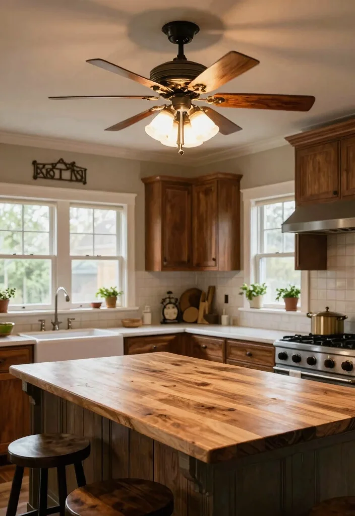 18 Lighting Over Kitchen Island Ideas That Make a Statement 8 18 Lighting Over Kitchen Island Ideas That Make a Statement - 8. Rustic Farmhouse Ceiling Fans with Lights 1