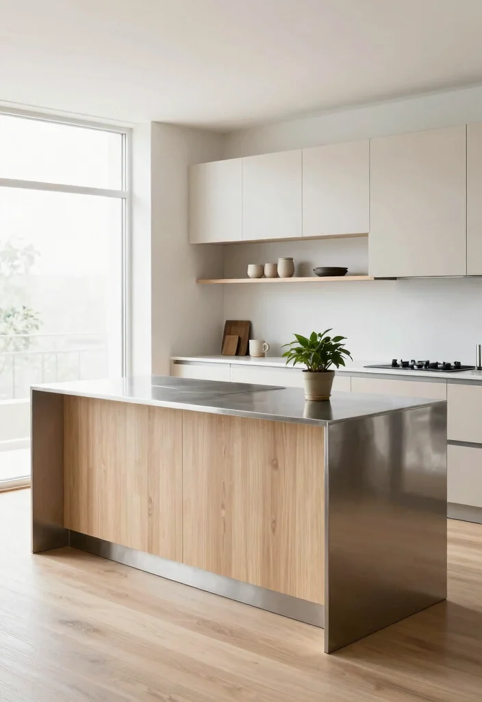 18 Metal Kitchen Island Ideas With Industrial Edge - 1. Minimalist Metal Island 1