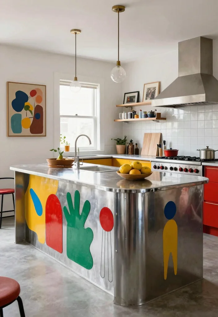 18 Metal Kitchen Island Ideas With Industrial Edge - 18. Artistic Touch 1