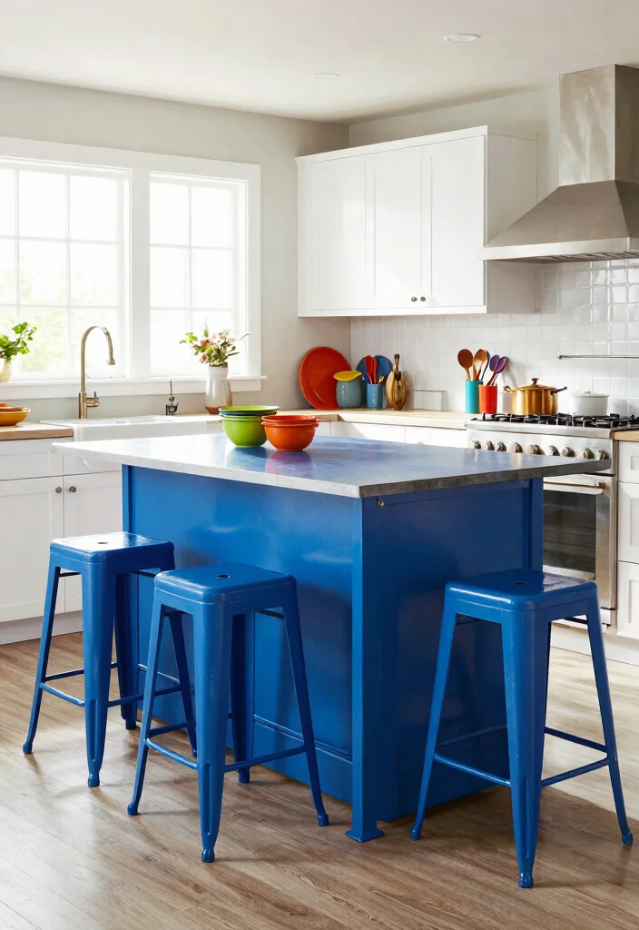 18 Metal Kitchen Island Ideas With Industrial Edge - 7. Bold Color Accents 1