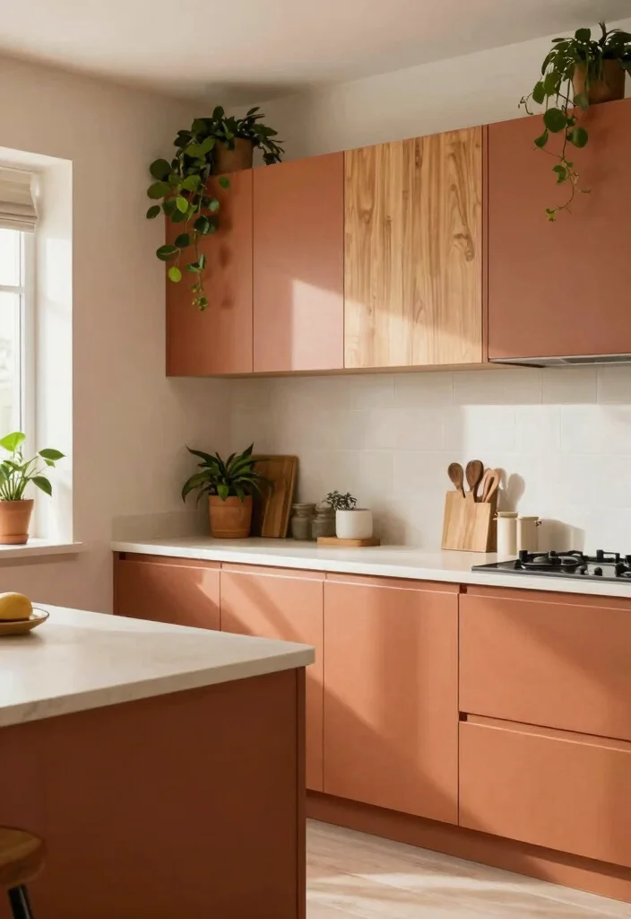 18 Modern Kitchen Cabinet Colors Ideas That Feel Fresh - 4. Terracotta – Warm and Inviting 1