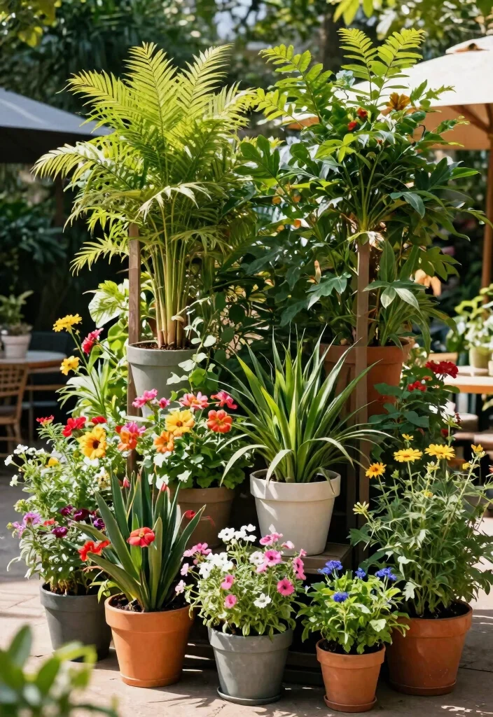 12 Backyard Privacy Screen Ideas That Block Neighbors Fast - 11. Plant Arrangements in Pots 1
