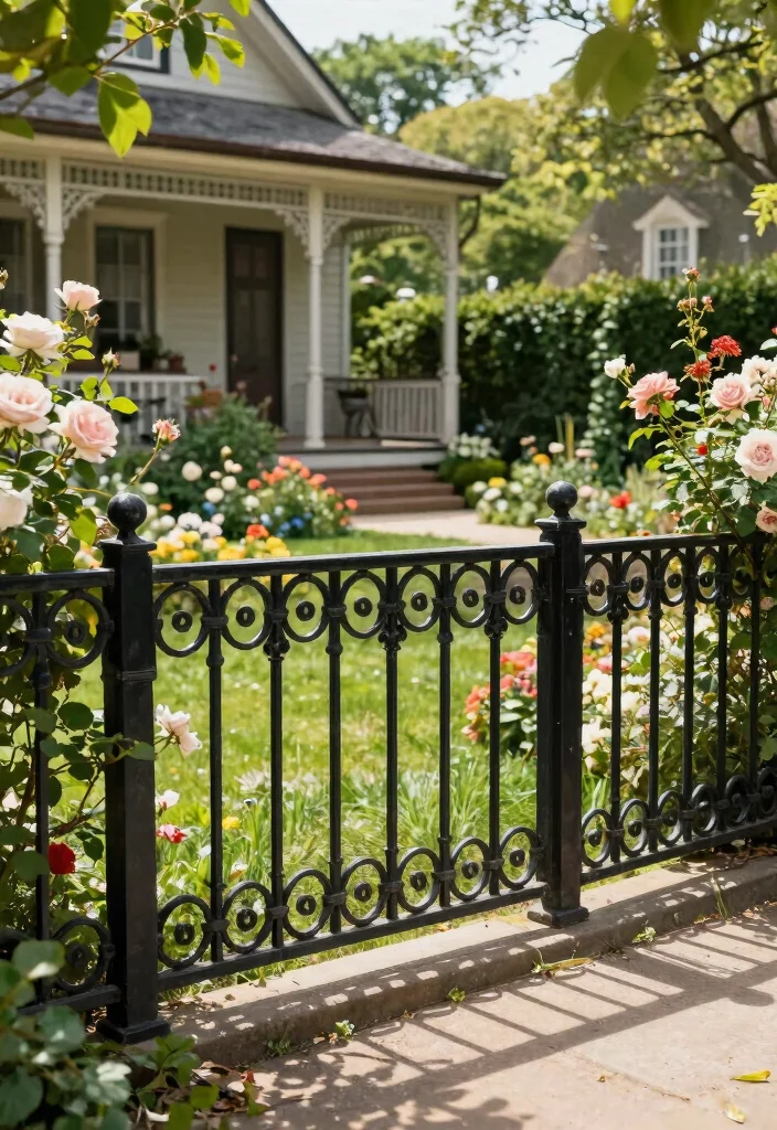 12 Black Metal Fence Ideas That Look High-End - 1. Classic Ornate Black Metal Fencing 1