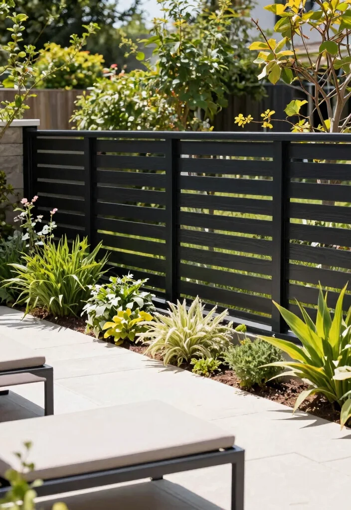 12 Black Metal Fence Ideas That Look High-End - 11. Chic Horizontal Slat Fencing 1