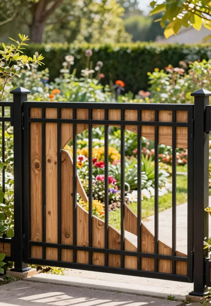 12 Black Metal Fence Ideas That Look High-End - 4. Rustic Black Metal and Wood Combo 1