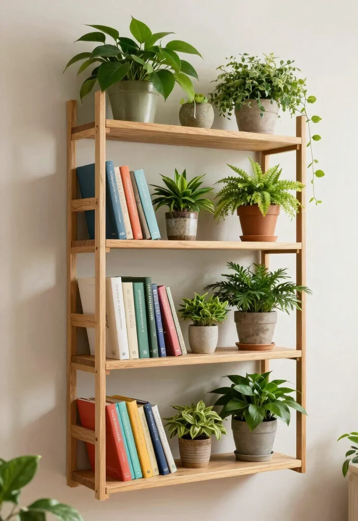 12 Floor to Ceiling Bookshelves That Hold Weight Without Sagging - 11. Vertical Plant Shelf 1
