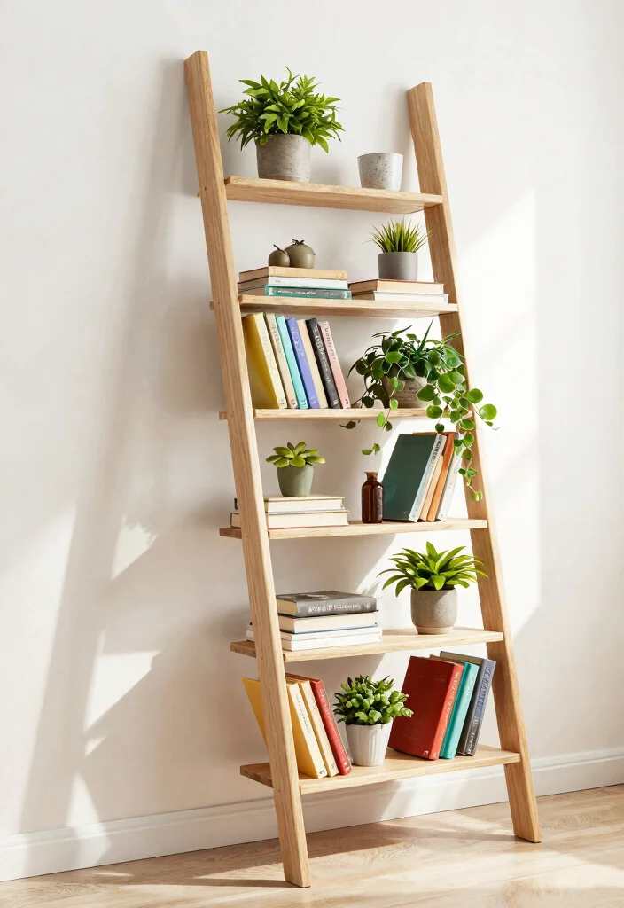 12 Floor to Ceiling Bookshelves That Hold Weight Without Sagging - 8. Ladder Bookshelf 1