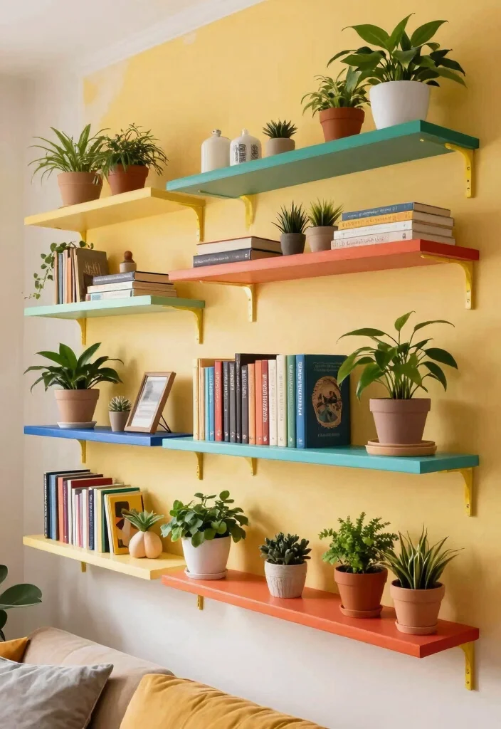 12 Floor to Ceiling Bookshelves That Hold Weight Without Sagging - 9. Colorful Painted Shelves 1