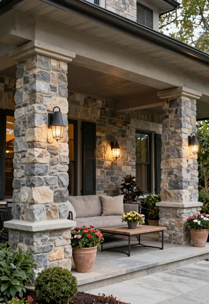 12 Front Porch Columns That Add Character Without a Full Rebuild - 4. Textured Stone Covers 1