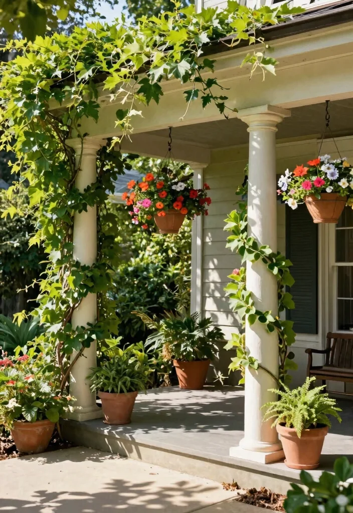 12 Front Porch Columns That Add Character Without a Full Rebuild - 8. Greenery Column Enhancements 1