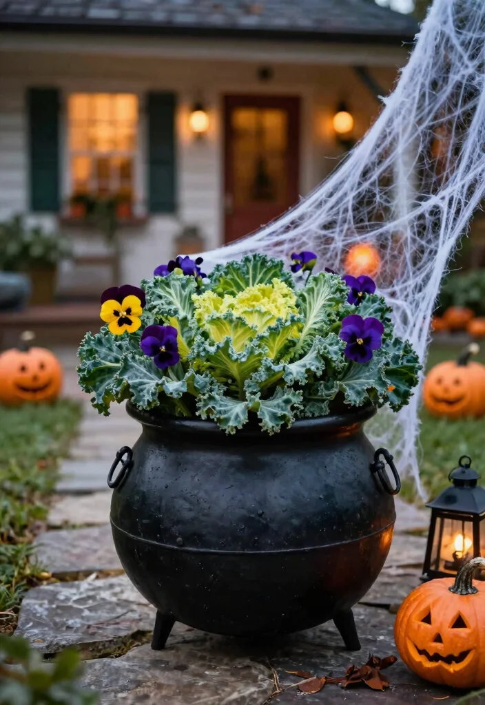 12 Halloween Planter Ideas That Look Spooky Without Buying New Pots - 4. The Creepy Cauldron 1