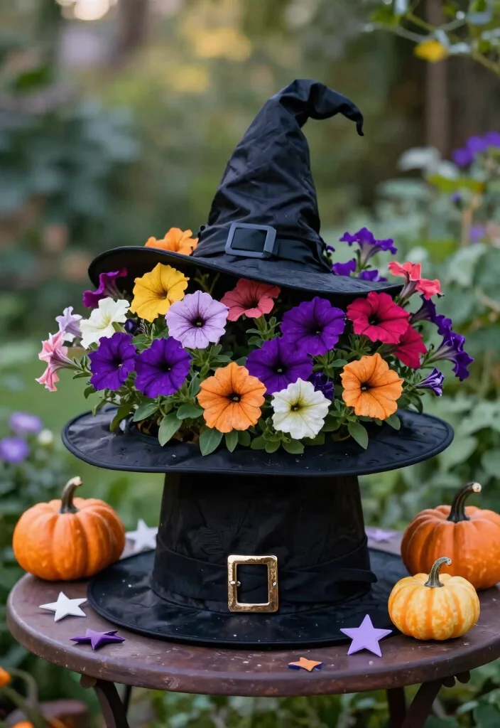 12 Halloween Planter Ideas That Look Spooky Without Buying New Pots - 5. The Witch’s Hat Planter 1