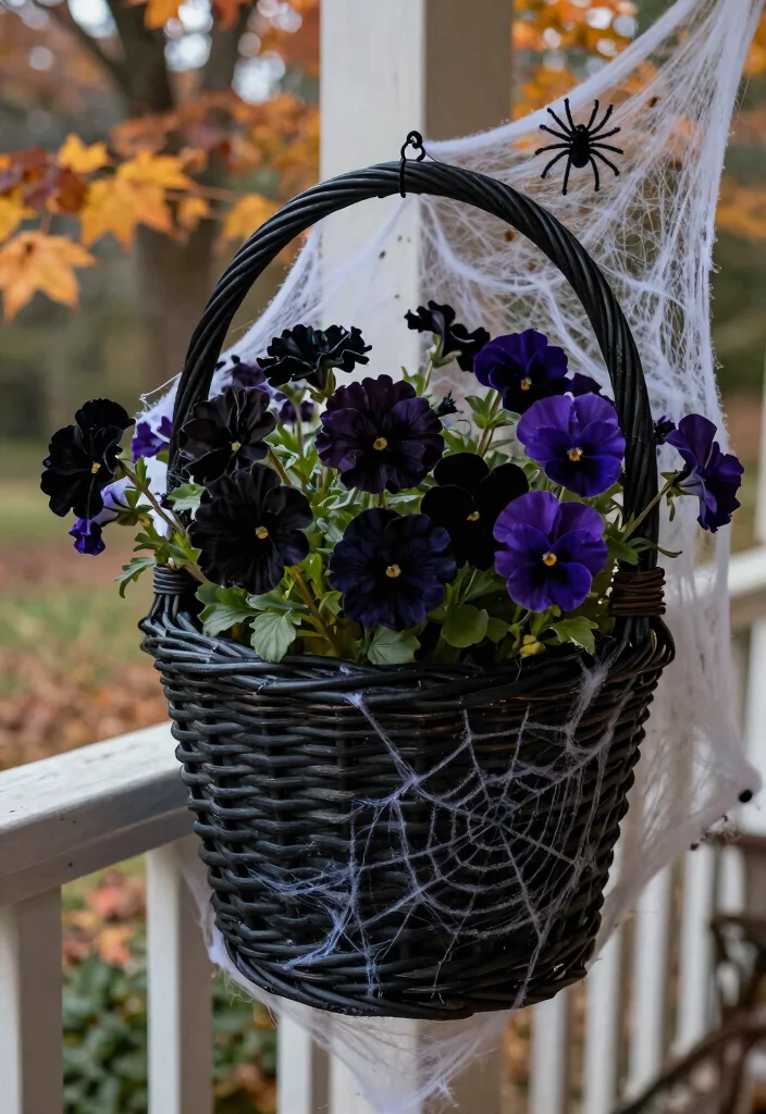 12 Halloween Planter Ideas That Look Spooky Without Buying New Pots - 6. The Spiderweb Basket 1