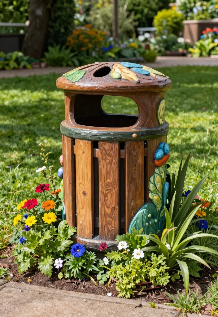12 Outdoor Trash Can Hideaway Ideas That Keep Bins Out of Sight - 12. Artistic Garden Sculpture 1