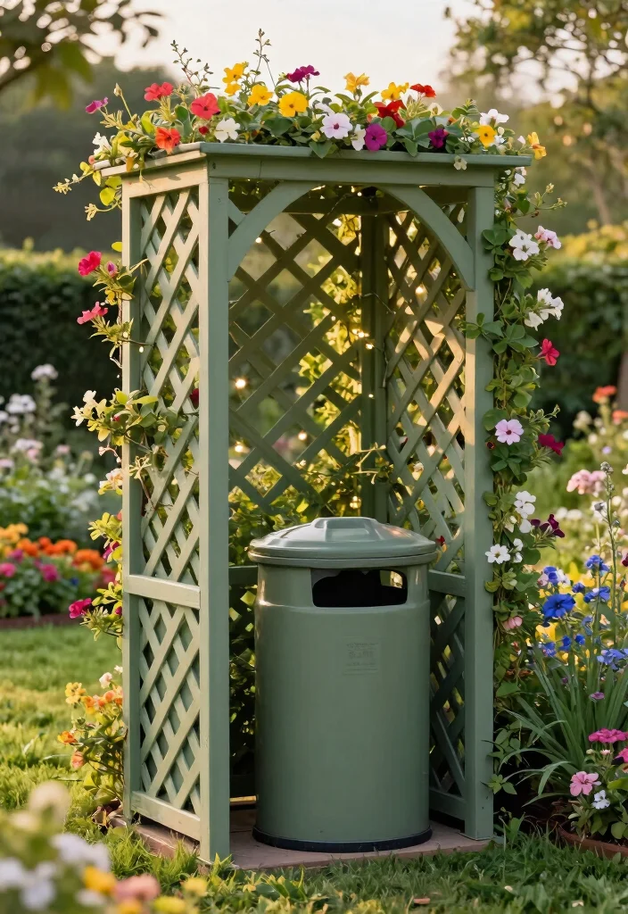 12 Outdoor Trash Can Hideaway Ideas That Keep Bins Out of Sight - 2. Lattice Concealment 1