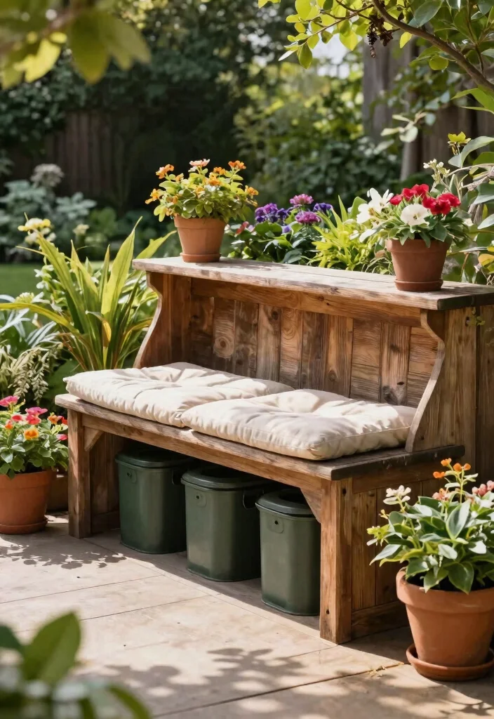 12 Outdoor Trash Can Hideaway Ideas That Keep Bins Out of Sight - 5. Built-In Bench Storage 1