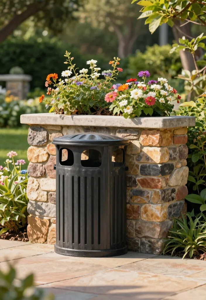 12 Outdoor Trash Can Hideaway Ideas That Keep Bins Out of Sight - 7. Decorative Stone Wall 1