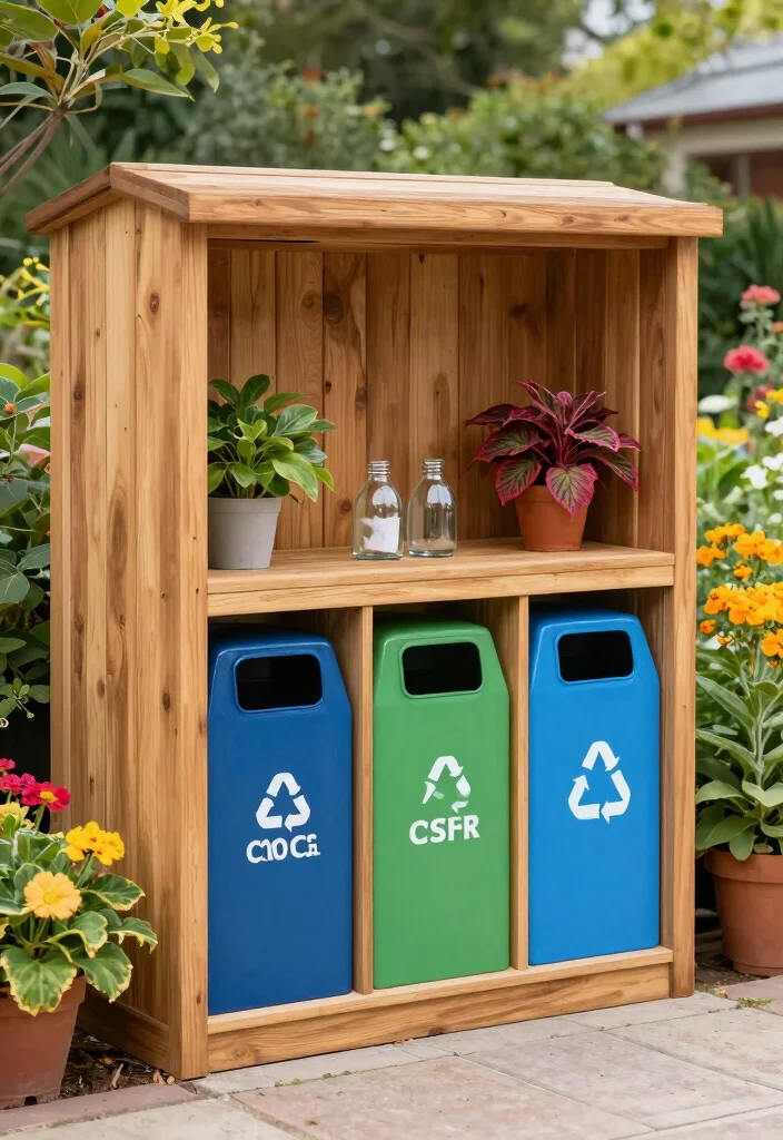 12 Outdoor Trash Can Hideaway Ideas That Keep Bins Out of Sight - 9. Artful Recycling Station 1