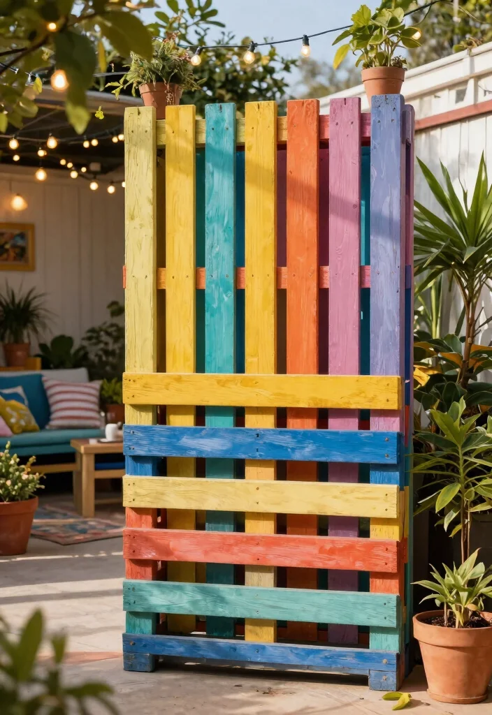 12 Privacy Wall Outdoor Ideas That Block Neighbors Fast - 9. Painted Pallet Screens 1