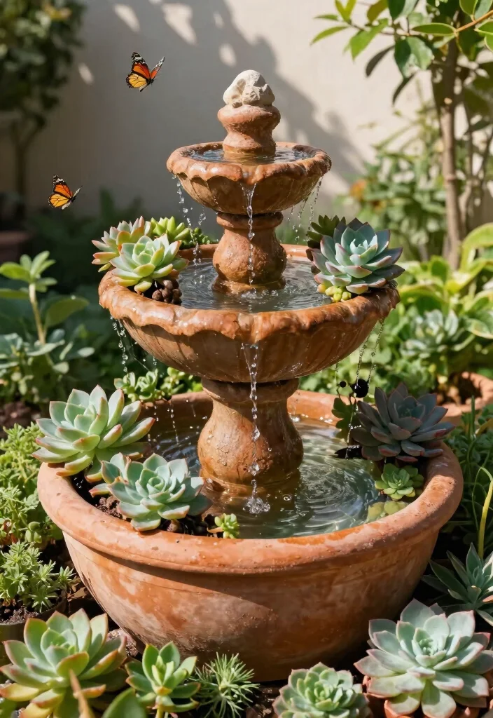 12 Solar Fountain Planter Ideas That Run Without Buried Lines or Outlets - 1. Rustic Terracotta Charm 1