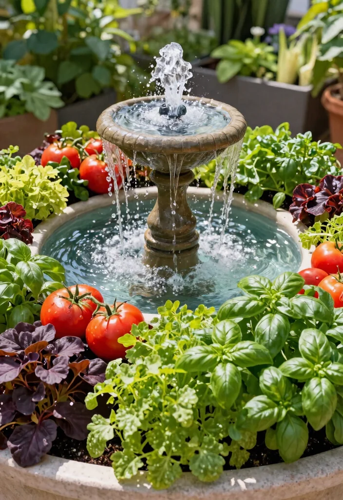 12 Solar Fountain Planter Ideas That Run Without Buried Lines or Outlets - 11. Edible Plant Fountain 1
