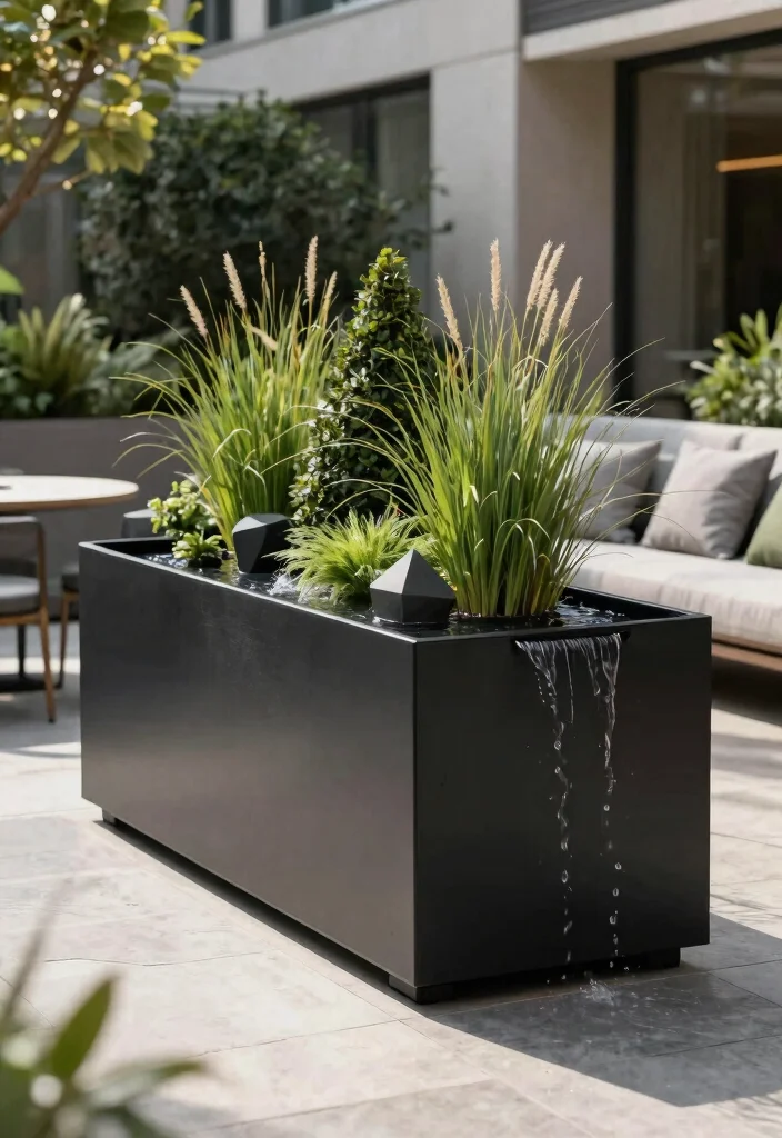 12 Solar Fountain Planter Ideas That Run Without Buried Lines or Outlets - 2. Modern Minimalist Design 1