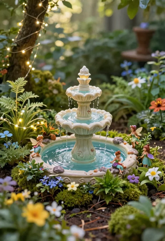 12 Solar Fountain Planter Ideas That Run Without Buried Lines or Outlets - 3. Whimsical Fairy Garden 1
