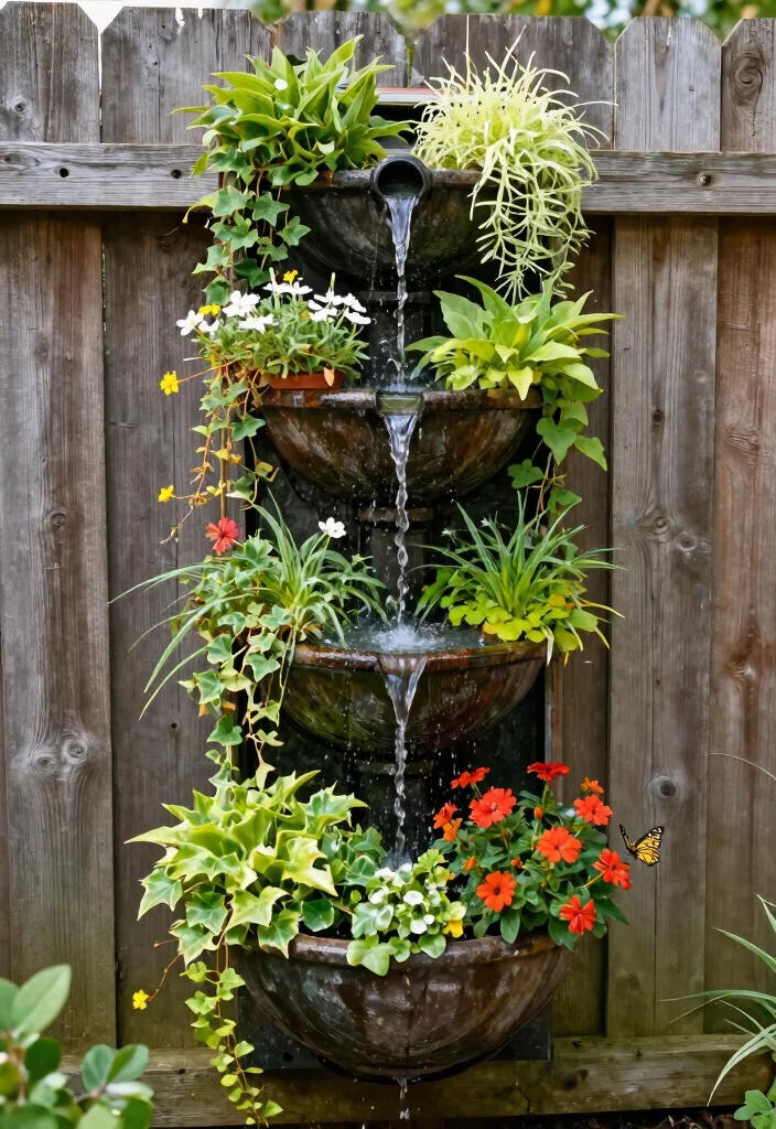 12 Solar Fountain Planter Ideas That Run Without Buried Lines or Outlets - 4. Vertical Garden Fountain 1