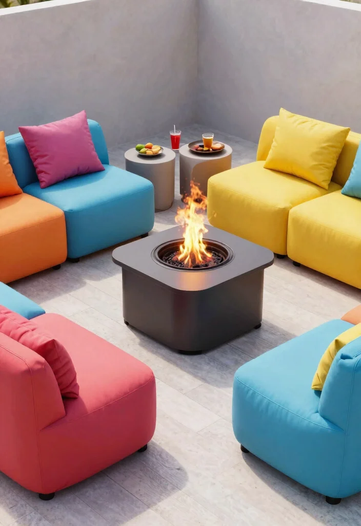 12 Solo Fire Pit Ideas That Fit on Small Patios and Decks - 10. Stylish Fire Pit with Seating Pods 1