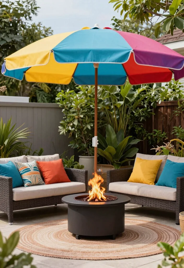 12 Solo Fire Pit Ideas That Fit on Small Patios and Decks - 12. Fire Pit with Umbrella 1